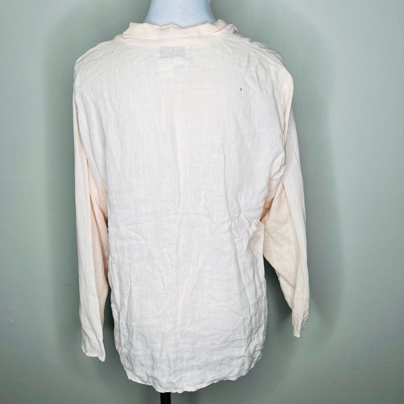 FLAX by Jeanne Engelhart Button Down Shirt 100% Linen SMALL Light Pink Oversized - Picture 6 of 8
